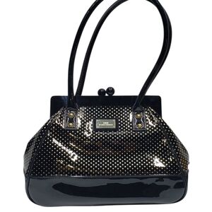 Lulu by Lulu Guinness Hand Bag Black Gold Polka Dot Pin Up Retro Faux Leather